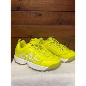 Fila Disruptor II Script in a neon or "safety yellow" Womans Sz 7